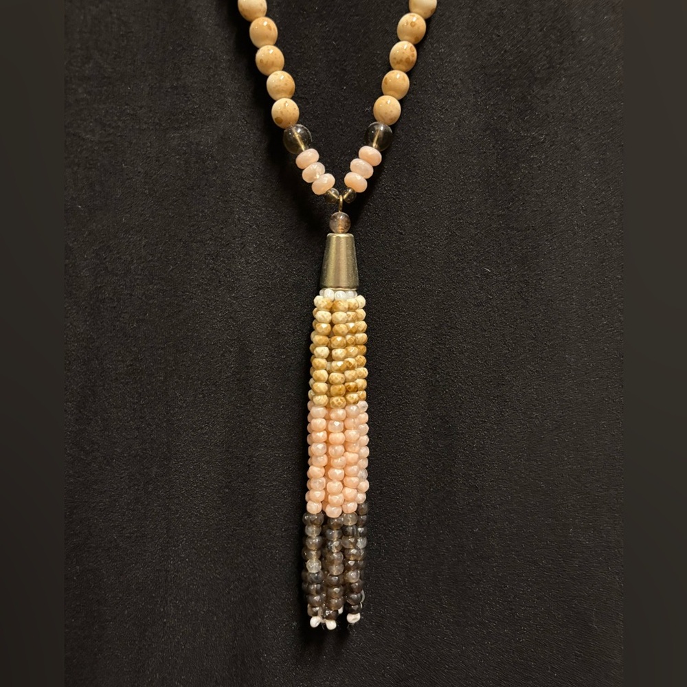 Crazy Lace Agate Mala Necklace with Tassel
